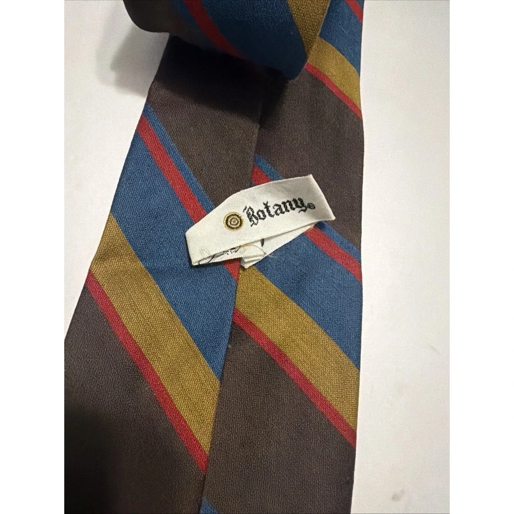 Botany Vintage Mens Tie Brown Blue Gold Red Striped Regimental Silk Blend 53x3.5